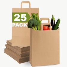 25Pcs Large Brown Paper Bags with Handles 12x7x17in Reusable Grocery  Free Ship