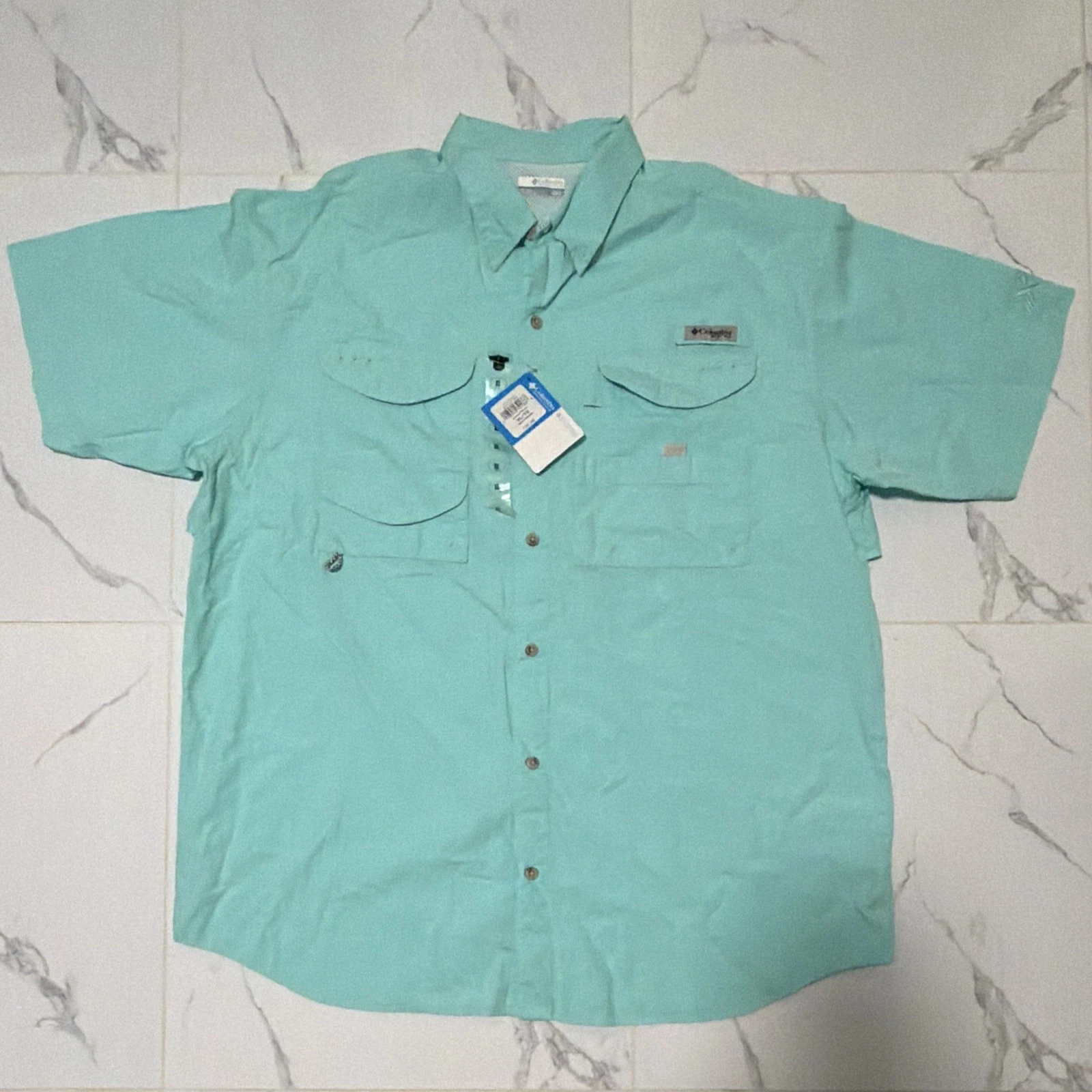 Columbia PFG Bonehead Men's XL Light Blue Fishing Shirt Short Sleeve Vented