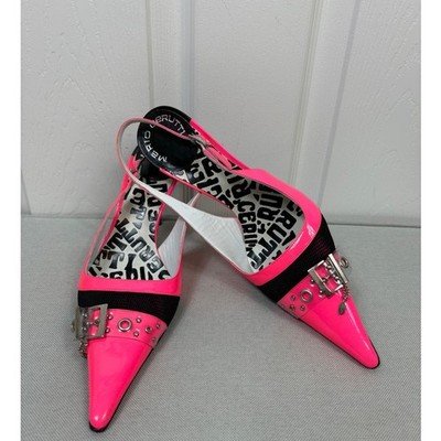 Mario Cerutti Pink Black Slingback Women's Heels 37 Pointed Toe Patent Leather