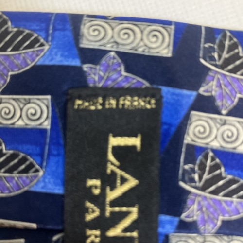 LANVIN PARIS Blue Leaf Print Silk Tie Made In France READ - Picture 6 of 9