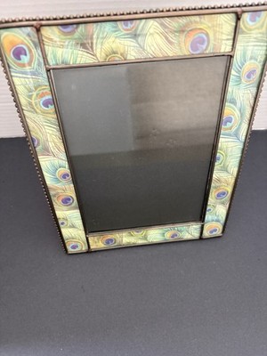 Fringe Studio Photo Frame Peacock Design Beveled Glass Beaded Edge 5x7