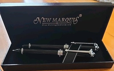 New Marquis Fine Writing Instruments Pen & Pencil Set-Black & Silver- New In Box