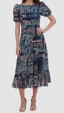 Vince Camuto Women's Green Printed Chiffon Midi Dress Size 4