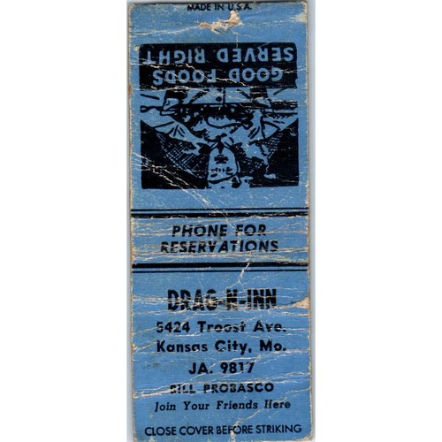 Drag-N-Inn Kansas City MO Advertising Matchbook Cover MM9-4