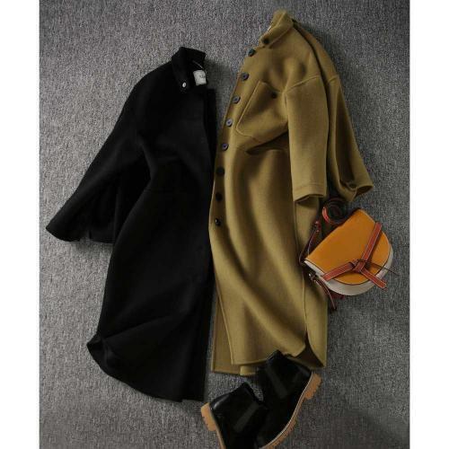 Damen Winter Einreiher Mischung Trenchcoat Wolle Lange Jacken Grün Mantel - Bild 3 von 11