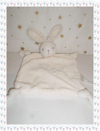 ㊲ - Doudou Semi Plat  Lapin  Perle Gris Broderies Kaloo - Picture 1 of 2