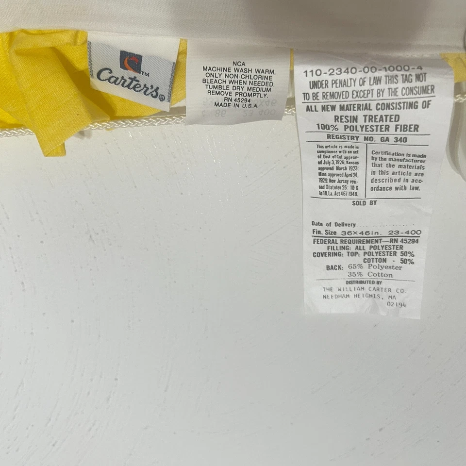 Vintage Carters Letras Números ABC Pañales Alfileres Manta Bebé Edredón Borde Amarillo Foto 4 de 4