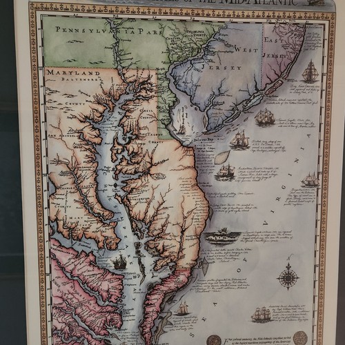 Ellen H. Rice Framed Giclee Art Print Treasure Beaches Mid-Atlantic Map - Signed - Picture 12 of 18