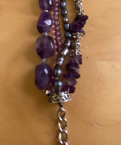 Putple Amethyst Glass Stone Beaded Necklace and Bracelet Multi Strand - Picture 7 of 9