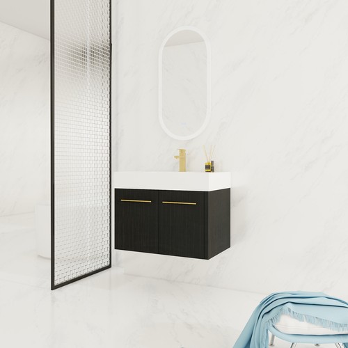 Vanità bagno in legno 30 pollici con lavandino con vasca in resina bordo spesso chiusura morbida - Foto 6 di 24