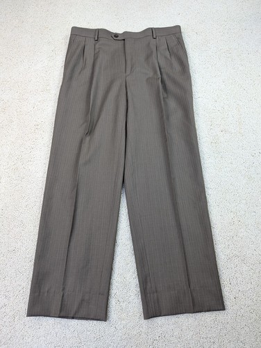 Joseph Feiss Suit Mens 42R 36x30 Tan Wool 2 Piece Vest Pants Pinstripe Pleated - Picture 8 of 15