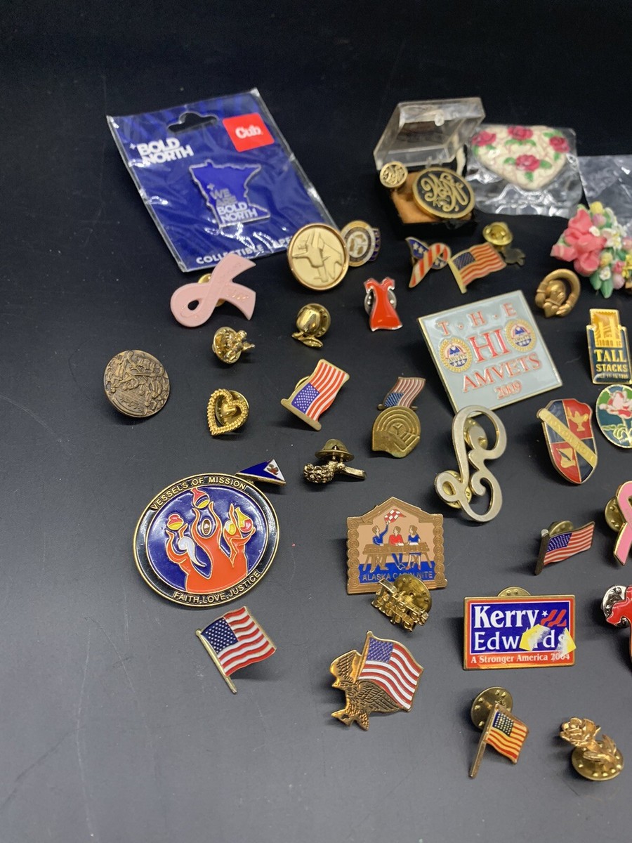 Vintage Lapel Pin Lot 60 Mixed Variety Brand Metal
