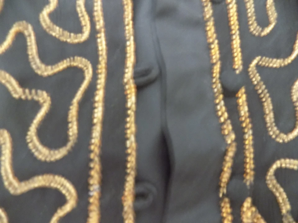 Chaleco De Colección Your Destiny M Negro Seda Fina Dorado Cuentas Atado Atrás Chaleco Abotonado Foto 4 de 4