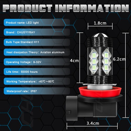 For 2016-2023 Toyota Tacoma Led Headlight Hi/Lo+Fog light bulbs Kit 8000K Blue - Picture 10 of 12