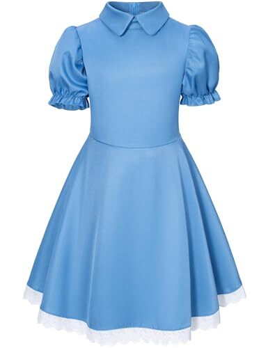 Irtysh Girl Dress White Apron Halloween Cosplay Costume With Bow 6-7 Years Blue - Picture 7 of 8