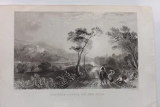 19TH CENTURY ENGRAVING PRINT PRUDHOE CASTLE ON THE TYNE  21CMS BY 14CMS P804