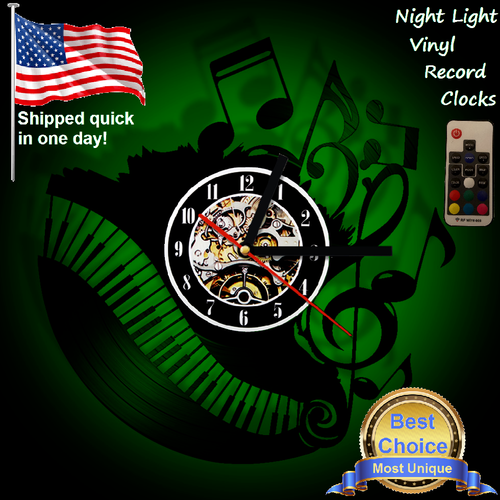 Piano music notes roll mic vinyl record wall clock w/wo LED back light decor art - Picture 11 of 14