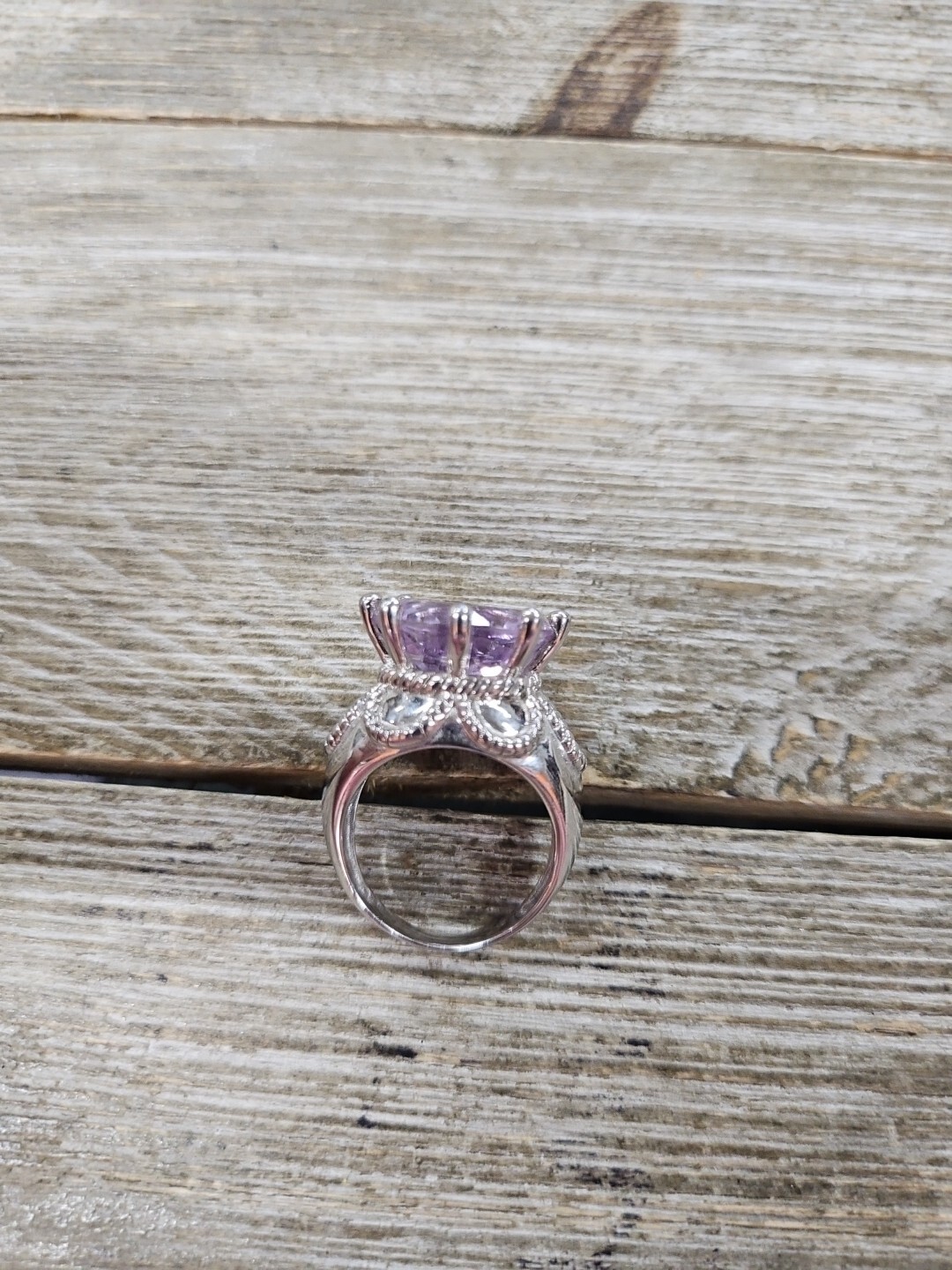 Sterling Silver Ring Lab Amethyst Large Round Cut… - image 3