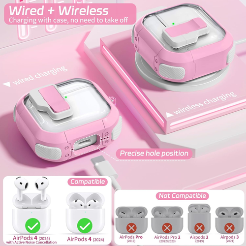 Secure Lock Case for Airpods 4, 5-In-1 Clear Cover for Apple Airpods 4Th Gen (2 - Picture 7 of 7
