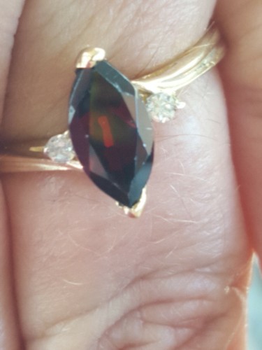 Garnet Labcreated Marquise Cut And Diamond Ring 10kt Solid Yellow Gold - Imagen 2 de 12