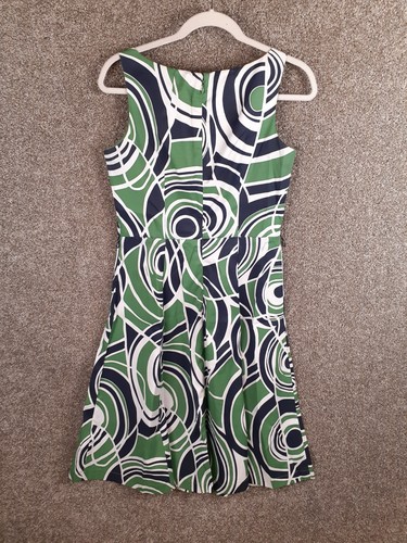 Merona Dress Women's 6 Blue Green White Geometric A-line Sleeveless Career Retro - Picture 2 of 10
