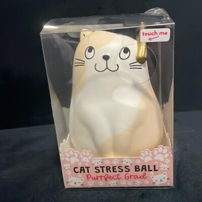 New Eccolo Purrfect grad beige cat wearing grad cap stress ball squeeze ball