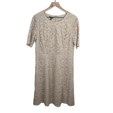 Talbots Womens Tan Floral Lace Short Sleeve Knee Length A-Line Dress 10