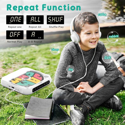 Portable CD Player W/Wired Earphone Bluetooth 5.3 5V2A CD/CD-R/CD-RW/MP3/WAV - Picture 9 of 17