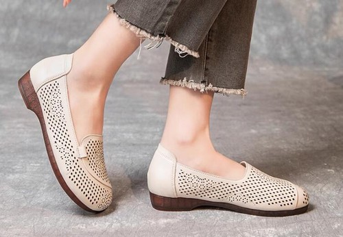 Women's Round Toe Flat Hollow Out Genuine Leather Fashion nationality wind shoes - Picture 2 of 12