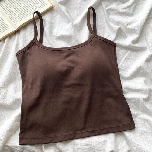 Women's Solid Color Spaghetti Straps Sleeveless Slim Camisole With Chest Pad - Picture 11 of 13