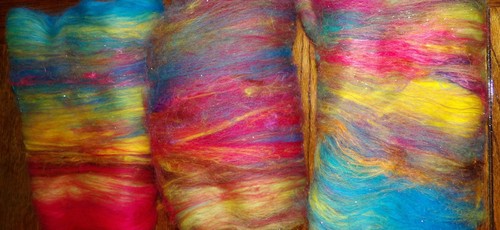 Festival Sparkle Rainbow Carded Art Batt 25-100g Merino Wool Silk Felt Spinning - Picture 3 of 11