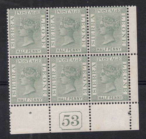 Sierra Leone. 1884. SG27. 1/2d stumpfgrüne Steuerung 53 Block x 6. Unmontiert neuwertig. - Bild 1 von 2