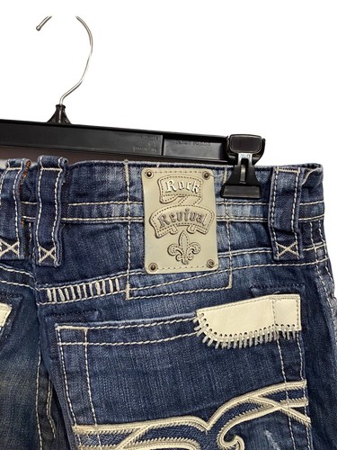 Rock Revival Jeans Distressed Thick Embroidered Liam Boot Size 34/32 EUC - Picture 4 of 5