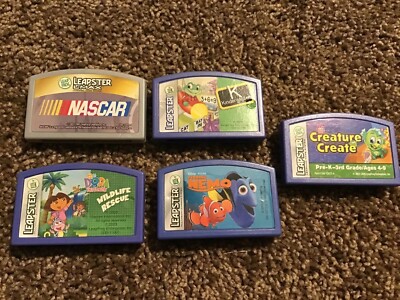 LeapFrog Leapster Game Lot Of 5 Cartridges NASCAR Dora Nemo Kindergarten Create