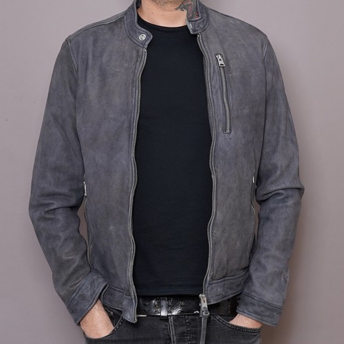 ALL SAINTS Leather Jacket MEDIUM Mens Blue M Biker Bomber Celebrity Grail WOODS - Picture 23 of 24