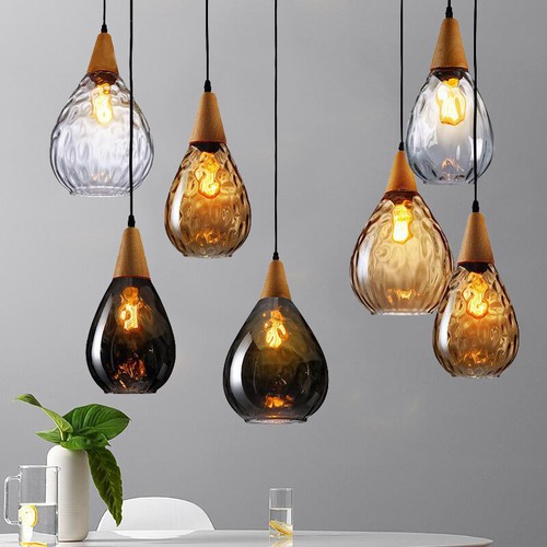 Bar Lamp Kitchen Pendant Lights Wood Chandelier Lighting Dining Room Glass Light - Picture 1 of 18