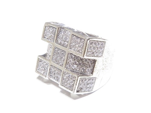 Juego de anillos cuadrados de circonia cúbicos blancos de corte redondo para hombre 22,5 g de plata .925 con corte redondo - Imagen 2 de 5
