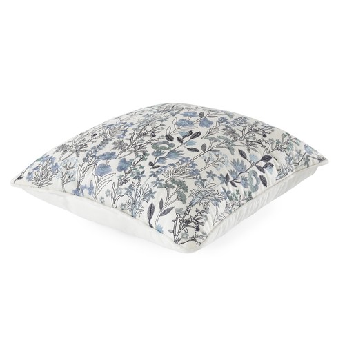 18"x18" Blue Embroidered Floral Decorative Throw Pillow, (1 count) Comfortable - Picture 4 of 7