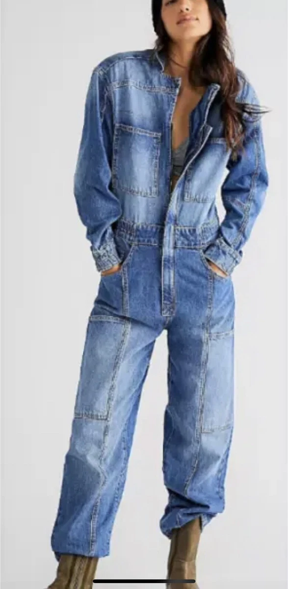 Long sleeve best sale blue jean jumpsuit