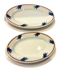 Vintage O.P. Co. Syracuse China Aurora Design Hotel Railroad China Oval Platters