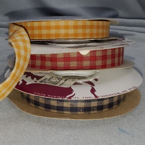 Lion Ribbon Company 3 Spulen Gingham Band 70 Yds Neu Bauernhaus Rustikal