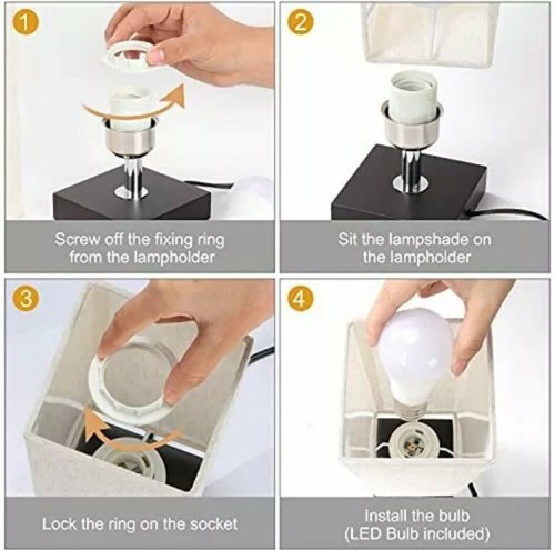 Small Bedside Table Lamp, Minimalist Solid Wood Bedroom Lamp with Square Fabric - Picture 4 of 5
