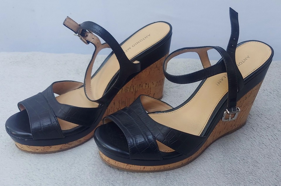Escarpins Noirs Antonio Melani - Bride Tige Et Cheville - Talons Aiguilles - Taille US 8M - Occasion