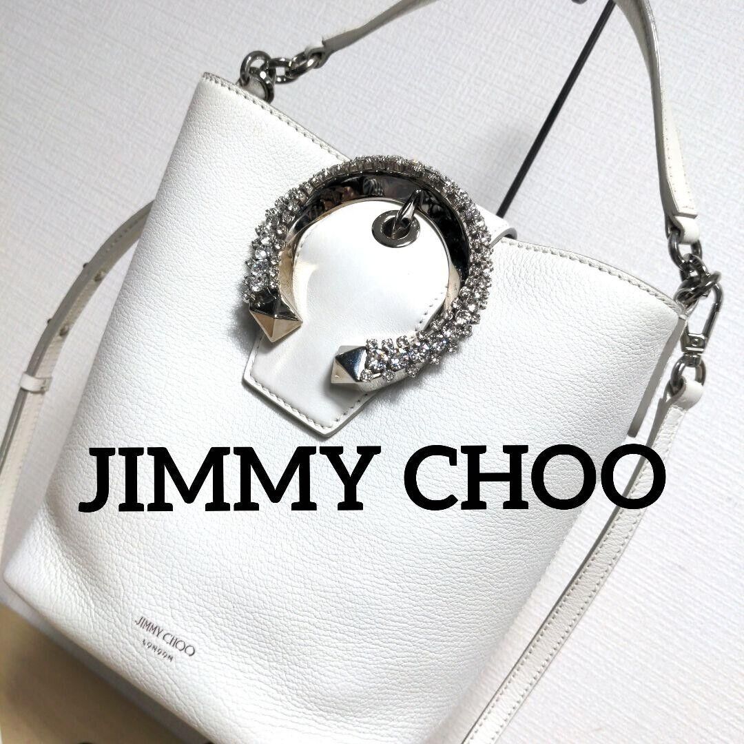 JIMMY CHOO Madeline 2Way Handbag White Leather with Crystal JIMMY CHOO Madeline 2Way Handbag White Leather with Crystal