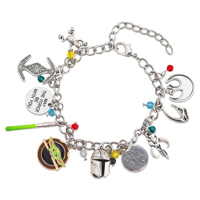 Star Wars Mandalorian Baby Yoda Silvertone Charm Bracelet 7