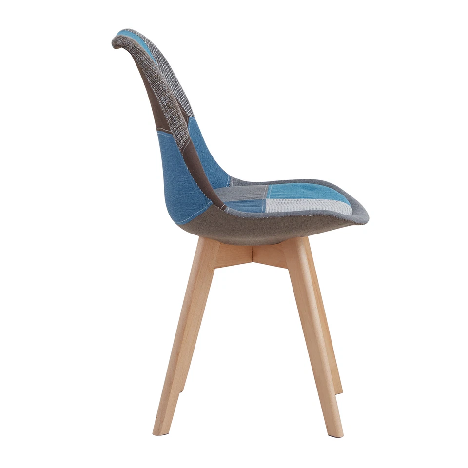 Pack de 4 Sillas Comedor Sillas Cocina Nórdico con Asiento Tapiza Patchwork Azul - Imagen 4 de 4