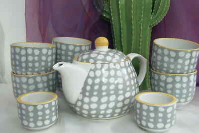 9tlg. Teeservice Tee-Set Serie Vanessa Teekanne 6 Tassen 2 Teelichthalter R & B 