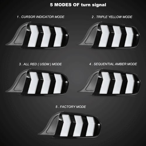 Luces traseras LED VLAND con luz de señal de giro de 5 modos para Ford Mustang 2015-2023 transparente - Imagen 3 de 22