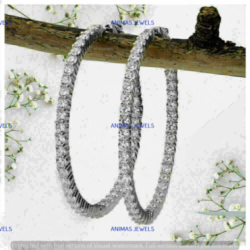 4 CT Round Inside Out Moissanite Large Hoop Wedding Earrings 925 Sterling Silver - Picture 3 of 4
