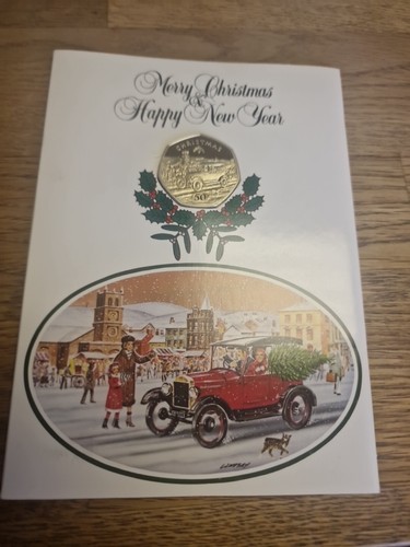 1983 IOM Weihnachten 50p Münze in Karte Fifty Pence Diamond Finish Isle of Man + COA